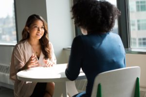 A picture of a candidate interviewing for a potential job.