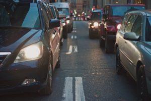 A picture of cars stuck in traffic
