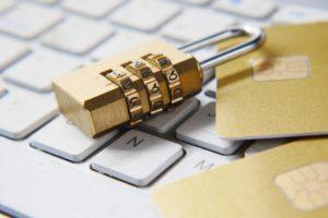 A picture of a lock and credit cards, representing privacy usage.