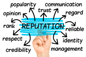 A graphic describing all the different words for reputation and how it helps you to build those characteristics in a business.